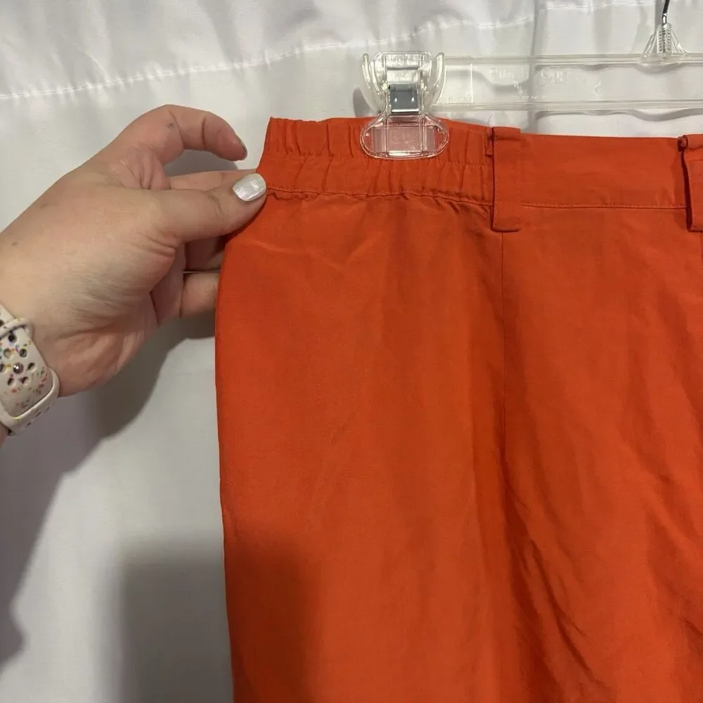 Vintage 100% Silk Orange High Waisted Pleated Trouser Pants‎ Classic Colorful